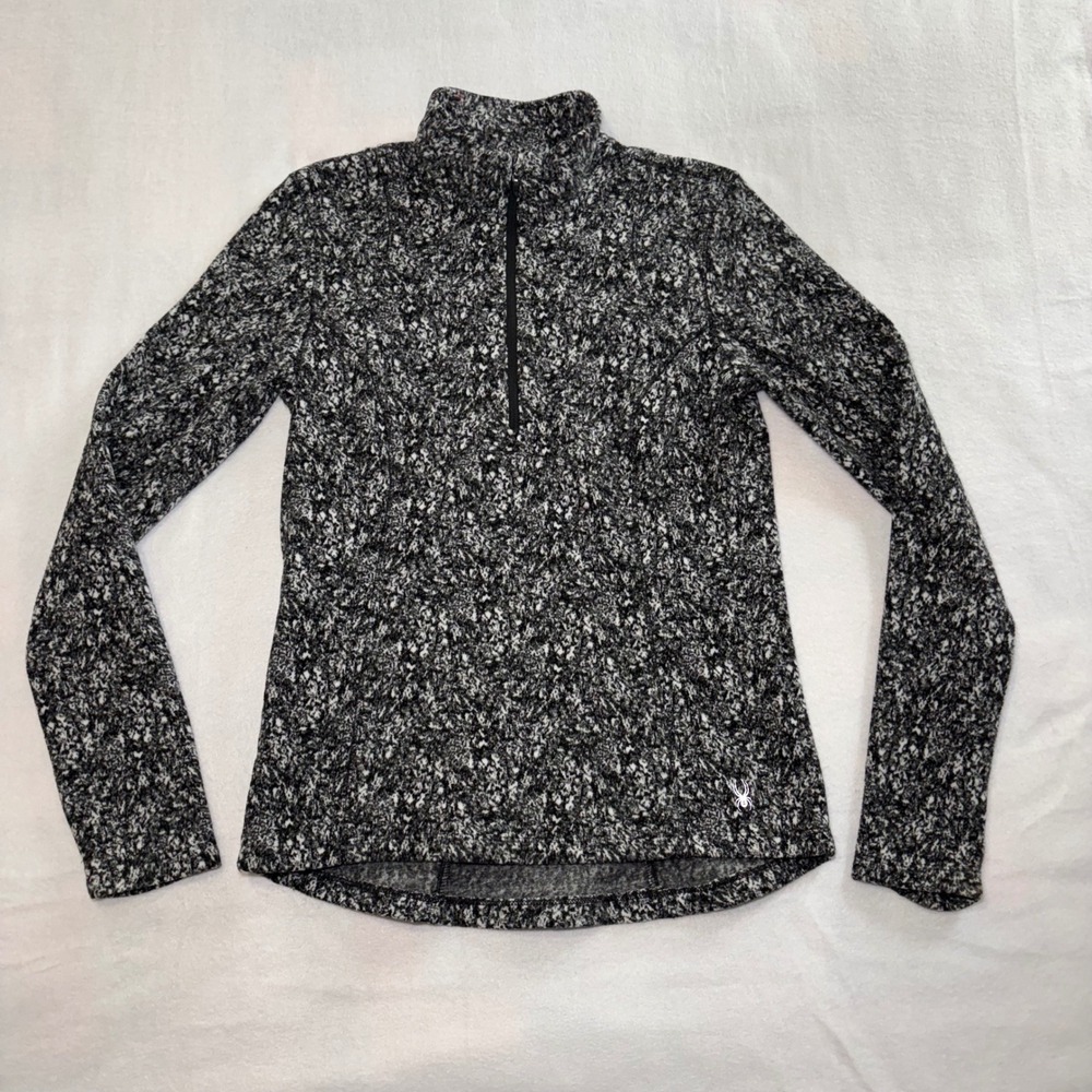 Spyder Active Womens Small Black White Speckle Fleece Half Zip Pullover Athletic